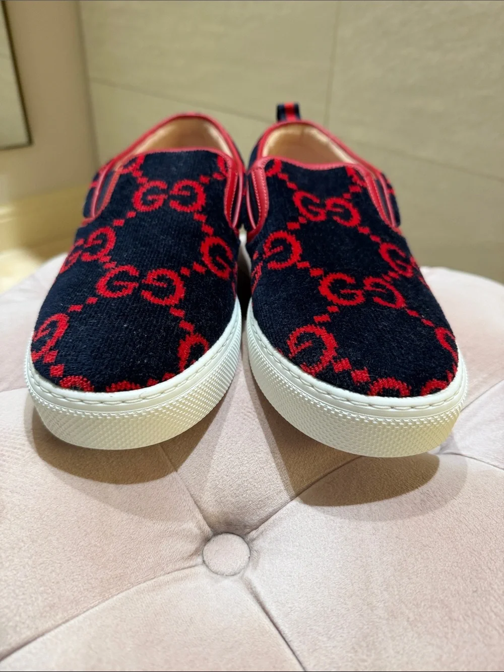Gucci GG Slip-On Terry Cloth Slip-On Sneakers red and blue